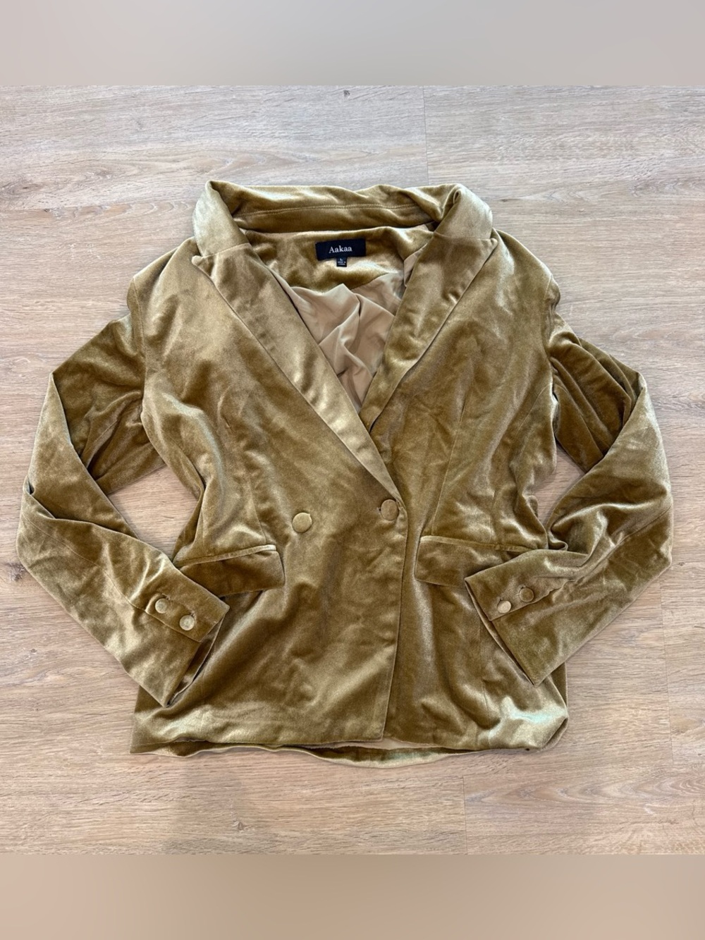 Aakaa Gold Velvet Double-Breasted Blazer L